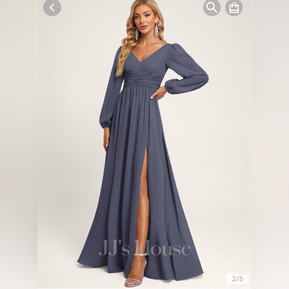 Long sleeve formal dress chiffon size 4 side slit floor length